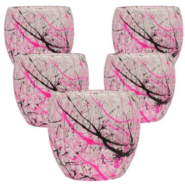 Imagem de Conjunto Com 6 Xícaras Personalizadas - Vidro Grosso 80ml - Decorativas, Eventos, Design Splash, para Café e Chá - Cor Rosa Neon - Preto