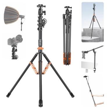 Imagem de QZSD Suporte de luz transversal multifuncional, tripé de iluminação de alumínio de 94 a 252 cm, suporte de mesa, cabeça esférica de alumínio, monopé removível, suporte com parafuso de 1/10.2 cm 3/20.3