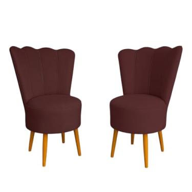 Imagem de Kit 2 Cadeiras Decorativa Pétala Veludo Luxo Premium Pés Retrô Palito Sala Quarto e Penteadeira (MARSALA)