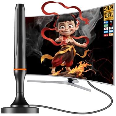 Imagem de Antena de TV digital para Smart Tv Antena de TV interna para TV sem cabo com base magnética forte, antena HD de recepção de 360° para TV interna cabos longos de 4 K - 3 pés (laranja-profundidade)