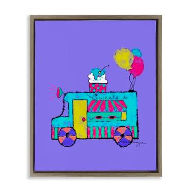 Imagem de Stupell Industries Design de arte de parede em tela flutuante emoldurada de caminhão de sorvete em roxo marrom por Susan Lugar, 53 x 43 cm