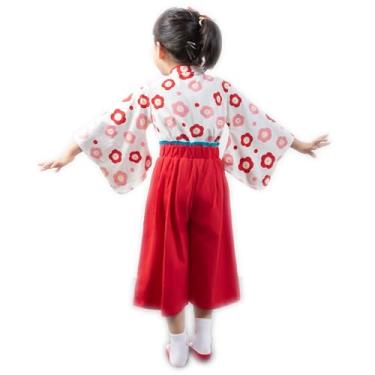 Imagem de Fantasia de quimono para meninas, conjunto de roupas de samurai para crianças, vestido de princesa japonês, fantasia de Halloween, cosplay, capa vermelha