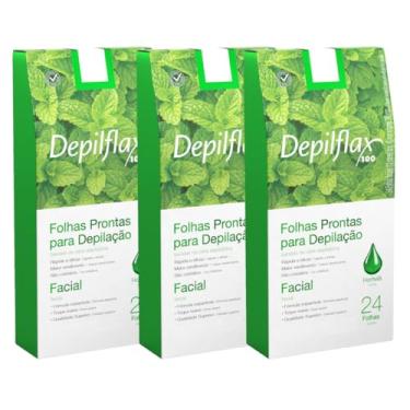 Imagem de Folhas Prontas Para Depilação Facial Hortelã Depilflax Cera Depilatoria Profissional 24un - Kit Com 3 Caixas