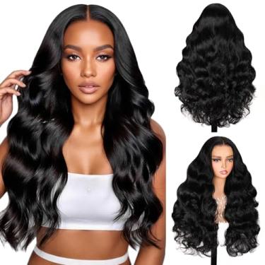 Imagem de TESLAL Peruca preta pré-cortada Lace Wear and Go Body Wave 15 x 15 HD 260% densidade fibra premium e cabelo humano peruca de mistura de cabelo humano da Crafted Technology Peruca sem cola, 56 cm