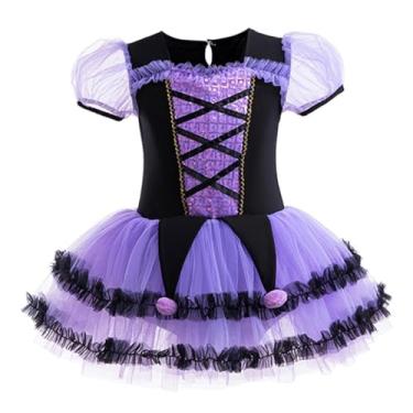 Imagem de Dressy Daisy Vestido de balé tutu de princesa para meninas, dança, bailarina, collant, saia de tule com lantejoulas e pompons, roxo, tamanho 7–8