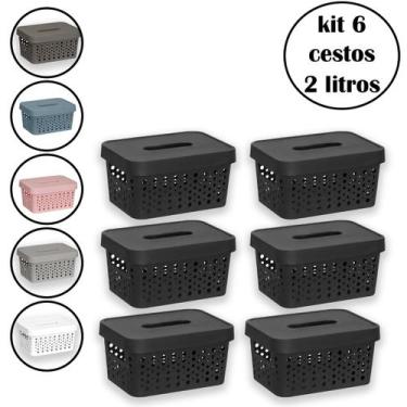 Imagem de Kit 6 Cestos Organizador Com Tampa 2 Litros Multiuso - Usual Utilidade