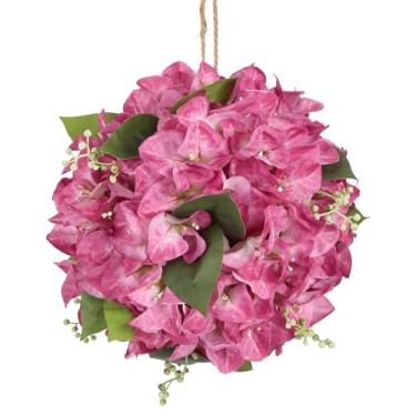 Imagem de Bolas de flores de 25 cm para centros de mesa, bola decorativa de buganvílias artificiais roxas claras com cordão para festa de casamento, jardim, decoração interna e externa (roxo claro)