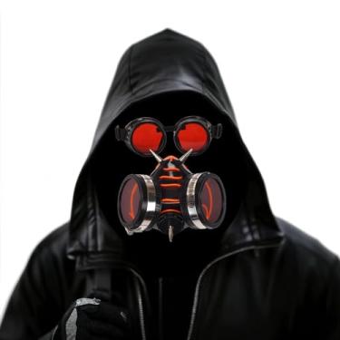 Imagem de SANGLE SOPFFY LED Steampunk Gas Mask, Cyberpunk Glow in the Dark Design, Perfect for Halloween, Raves, Carnivals & Costume Parties (Red Light Mask + Goggle)