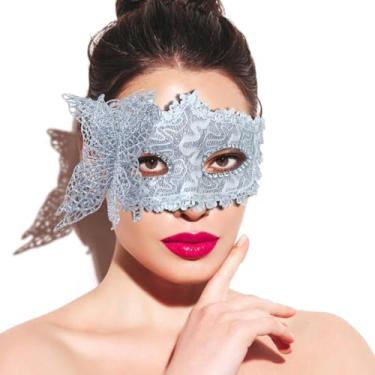 Imagem de MYMENU Máscara veneziana feminina de baile de máscaras para casais, máscara de Halloween para baile de festa à fantasia, Prata, G