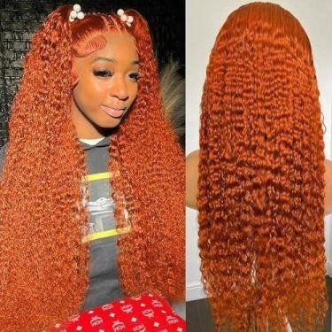 Imagem de Peruca Nsvnsv Ginger Orange Deep Wave 13x4 HD Lace 180% 56cm