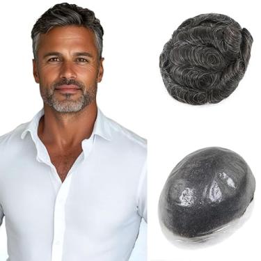 Imagem de Lavishairs Peruca de cabelo humano de 0,03 mm de pele fina masculina peruca marrom com base de poliuretano completo para homens peruca estilo onda natural cabelo humano perucas masculinas sistemas de