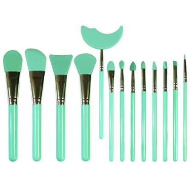 Imagem de LORMAY Conjunto de pincéis de silicone com 13 peças. Aplicadores perfeitos para artesanato em resina epóxi, máscara facial, protetor de rímel e sombra e produtos de beleza em creme (verde menta)