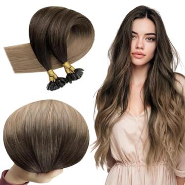 Imagem de RUNATURE Extensões de cabelo humano real com ponta em U, extensões de cabelo humano com ponta K marrom balayage, cabelo natural pré-colado Hot Fusion, fácil de manter, textura macia 45 cm 50 g 50s #2