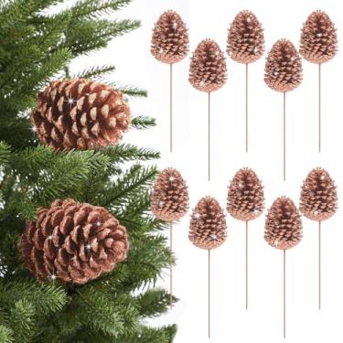 Imagem de Halloscume 10 palhetas grandes de decorações de pinhas de Natal de 28 cm, palitos florais de pinha natural com glitter para guirlanda, enfeite de guirlanda, decoração floral de árvore de Natal