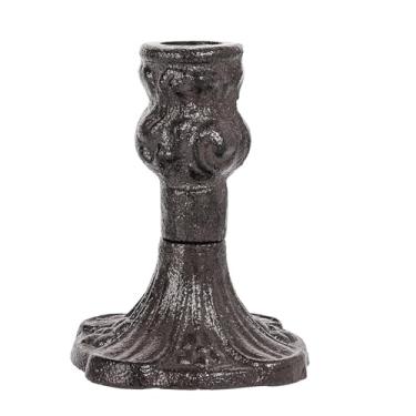Imagem de Sungmor Castiçal de ferro fundido preto vintage – Suporte de vela cônica rústica decorativa de 11 cm de altura – Castiçal pesado de estilo antigo para mesa central, cornija de lareira ou decoração de