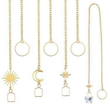 Imagem de NBEADS 9 peças, 3 estilos de correntes douradas, corrente de prisma de janela, enfeites para pendurar na lua para decoração de jardim interno e externo, pingentes de prisma, 45 a 45 cm