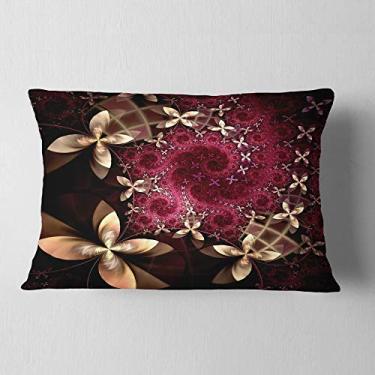 Imagem de Designart Estampa de flor fractal amarela e vermelha para sala de estar, sofá, almofada de alta qualidade + capa de almofada impressa em ambos os lados 30,5 x 50,8 cm