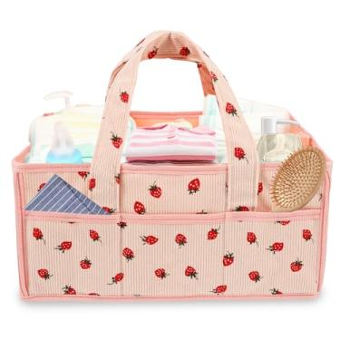 Imagem de Organizador de fraldas para bebês com alça para trocador, cesta portátil de armazenamento de berçário, itens essenciais para recém-nascidos com vários compartimentos, cesta de presente de chá de bebê