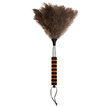 Imagem de Espanador leve de penas de avestruz, espanador de avestruz com cabo ergonômico, ferramenta prática de limpeza de penas, extensível para limpeza.