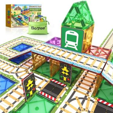 Imagem de Conjunto Magnetic Tiles Railroad Toppers Soyee 56 unidades para crianç
