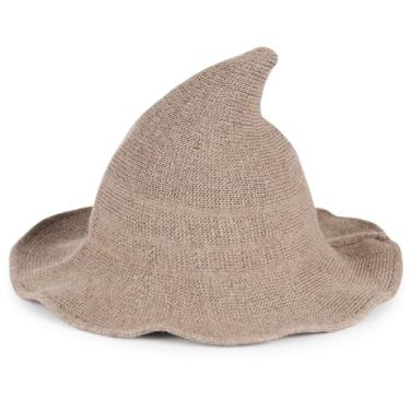 Imagem de Vovocas Chapéu de bruxa de Halloween para mulheres - chapéus de bruxa pretos para adultos, acessório de fantasia para festa cosplay, boné de lã moderno de bruxa, Chapéu de bruxa cáqui, Witch Hat