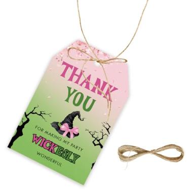 Imagem de 50pcs Witch Thank You Tags, Wicked Gift Tag with String for Halloween Party, Pink and Green Thank You Paper Tags for Magical Witch Party Favors