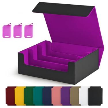 Imagem de UAONO Card Storage Box for Trading Cards, 1800+ PU Leather Commander Card Deck Case, Magnetic Closure Holder Fits for Magic Game (Black&Purple)