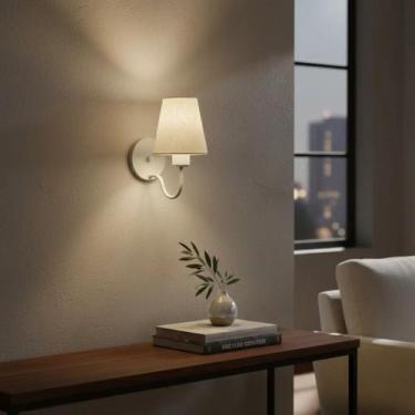 Imagem de Arandela de Parede Vivare AR-2035BRLA Cúpula em Tecido Linho Bege