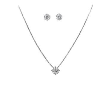 Imagem de Conjunto em Prata de Lei com Pingente Redondo de 5 mm Cravejado de Zir