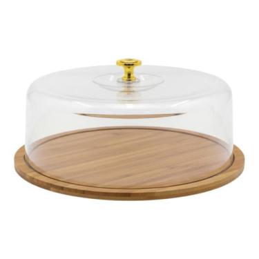 Imagem de Boleira Porta Bolo Torta Base Bambu Tampa Acrílico Pegador - Kadê