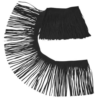 Imagem de GORGECRAFT 2,2 jardas 14 cm acabamento de franja de camurça dupla face preta acabamento de franja de couro sintético saia dança borla costura franja para artesanato faça você mesmo cortinas de