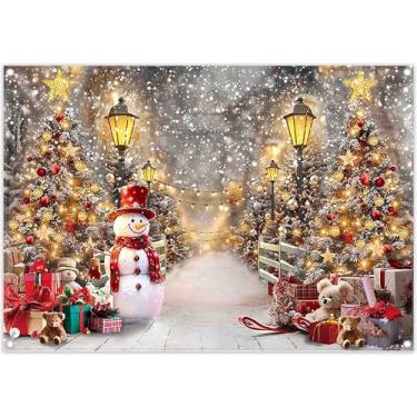 Imagem de ZTHMOE Tecido 2,1 x 1,5 m Árvore de Natal de Inverno Bokeh Pano de Fundo para Fotografia de Natal Floresta Boneco de Neve Lâmpada de Rua Fundo de Floco de Neve Família Decorações de Festa de Ano Novo