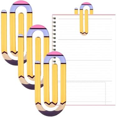 Imagem de Clipes de papel jumbo para professores, alunos e amantes de livros - Material escolar, presente de agradecimento ao professor (design de lápis), 3 peças