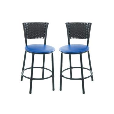 Imagem de Kit 2 banquetas banco baixo cozinha bares balcão - ESPAÇO JUNCO, AZUL