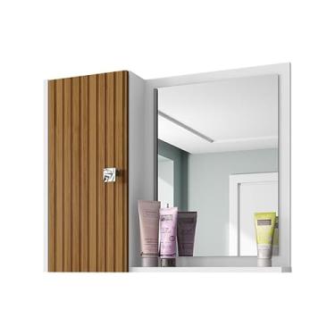 Imagem de Armário Espelheira Banheiro Superior Gênova Com 1 Porta (Branco/Ripado)