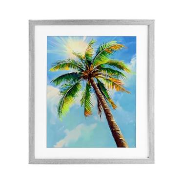 Imagem de Stupell Industries Impressão emoldurada cinza sob vidro, luz solar através das palmas, design da LSR Design Studio, 53 x 43 cm