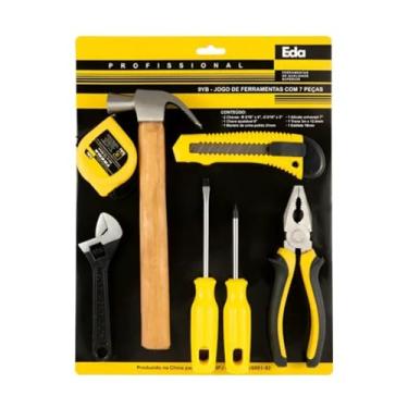 Imagem de Kit Jogo De Ferramentas Com 7 Peças Eda 9YB Martelo De Unha Chave Fenda Phillips Ajustável Trena Estilete