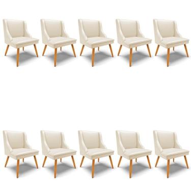 Imagem de Kit 10 Cadeiras Estofadas para Sala de Jantar Pés Palito Lia Sintético Bege - Ibiza