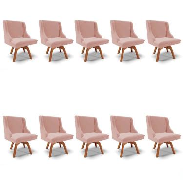 Imagem de Kit 10 Cadeiras Estofadas Base Giratória de Madeira Lia Veludo Rosê - Ibiza