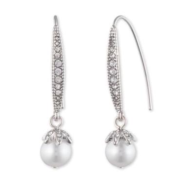 Imagem de Marchesa Brincos lineares prateados e pérolas de vidro falso