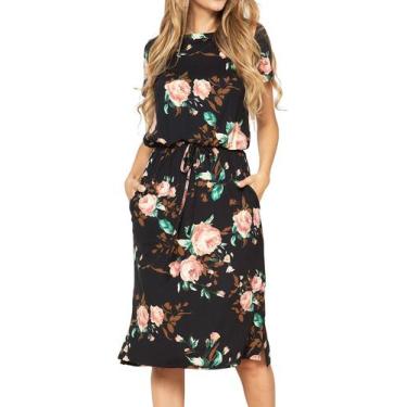 Imagem de Vestido Simier Fairy feminino casual de verão floral preto XXL - Simie