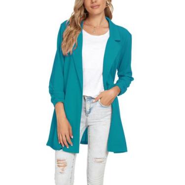 Imagem de Blazer Unifizz feminino, manga 3/4, elástico, turquesa