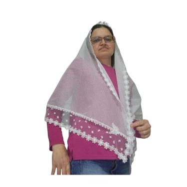 Imagem de Véu CCB Borboleta Com Detalhe Em Tule Francês e Bordado Adulto