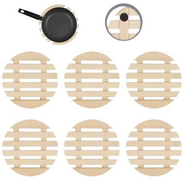 Imagem de Descanso De Panela Redondo Madeira Ripado 14,5Cm Kit 06 Un
