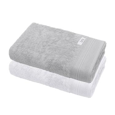 Imagem de Jogo de Toalha De Banho, Gigante, 2 Peças, 100% Bambu Natural, 86x160cm, Buettner, Alta Absorção, Toque Aveludado, Altihaus (Branco/Prata)