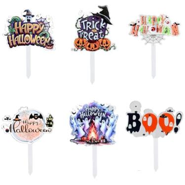 Imagem de 6PCS Happy Halloween Birthday Cake Topper Picks Decorations Trick or Treat Cake Pick Pumpkin Moon Ghost Spider Web Cake Decoration for Halloween Scary Horror,Bloody Party Cake Supplies