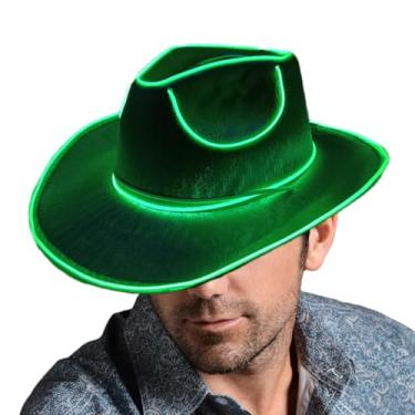 Imagem de Chapéu de cowboy com luz de LED para mulheres | Chapéu de caubói feminino brilhante | Chapéu de cabeça de show | Chapéu de cowboy | Chapéu de LED que brilha no