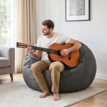 Imagem de CangLong Cadeira de pufe grande com enchimento, espreguiçadeira de pelúcia fofa para adultos, cadeira ergonômica para jogos de leitura para quarto, sala de estar, dormitório, jogos - cinza escuro