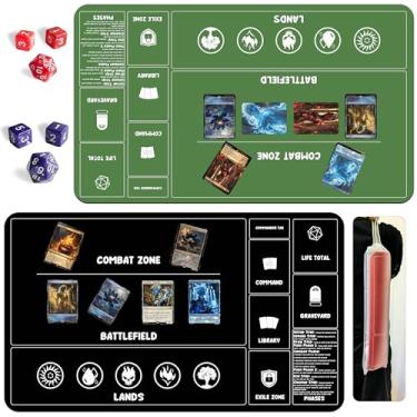 Imagem de Card Game Playmats MTG Playmat for Beginner 2 Pack with Dices, Commander Deck Card Playmat for TCG MTG Accessories Magic Mat Play Mat 24x14 Inches Duel Card Battles-Black/Green