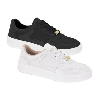 Imagem de Tênis Casual Moleca Feminino Couro Costura Conforto, Branco, 37